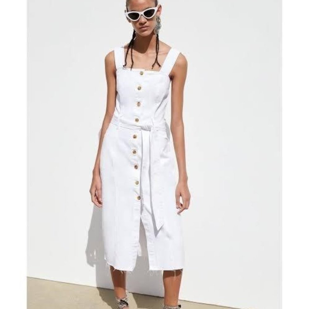 NWT Zara White Denim Dress w/ Belt Xs